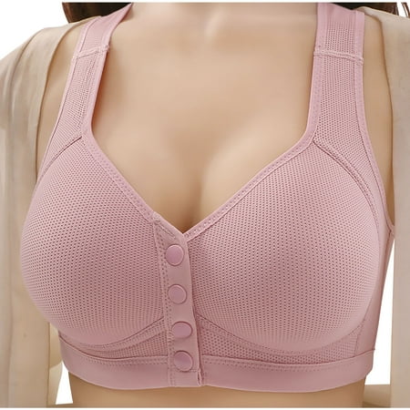 Crunowin Women s Seamless Bra Wireless Front Button Closure  Solid Color Soft Casual Comfort Bras Pink 38