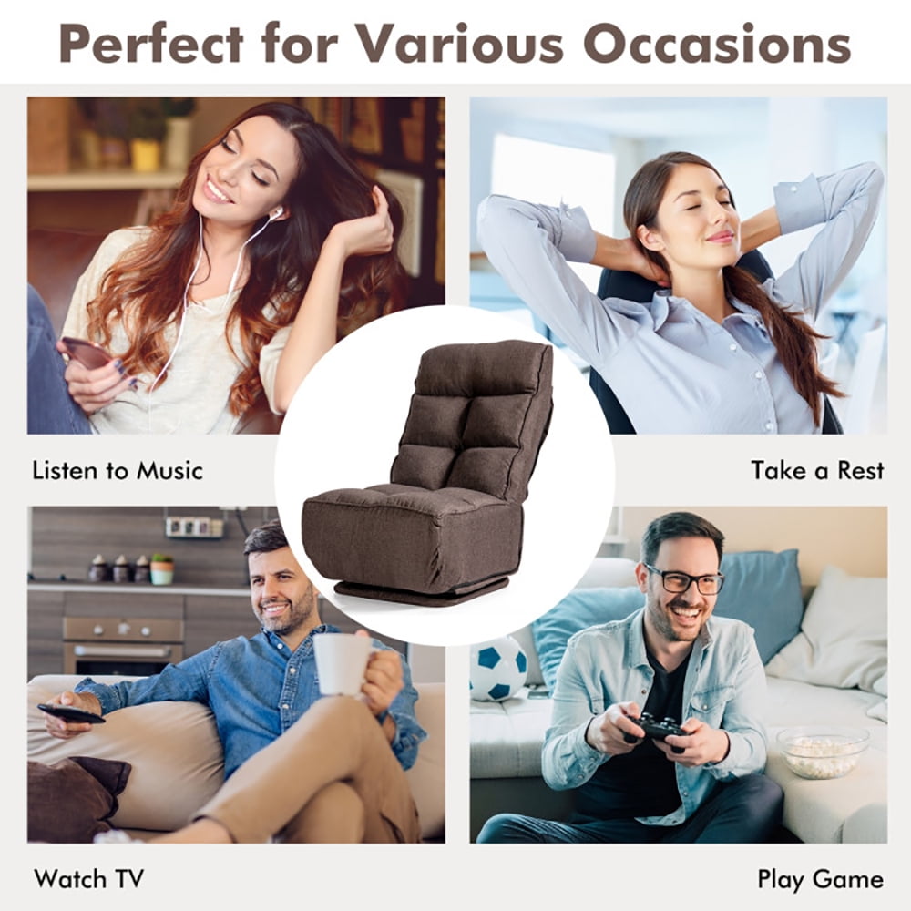Finihen Swivel Folding Lazy Sofa Chair, Floor Chair, 360-Degree Swivel Folding Floor Chair with 6 Adjustable Positions, for Living Room, Bedroom, for Gaming, Reading, Coffee
