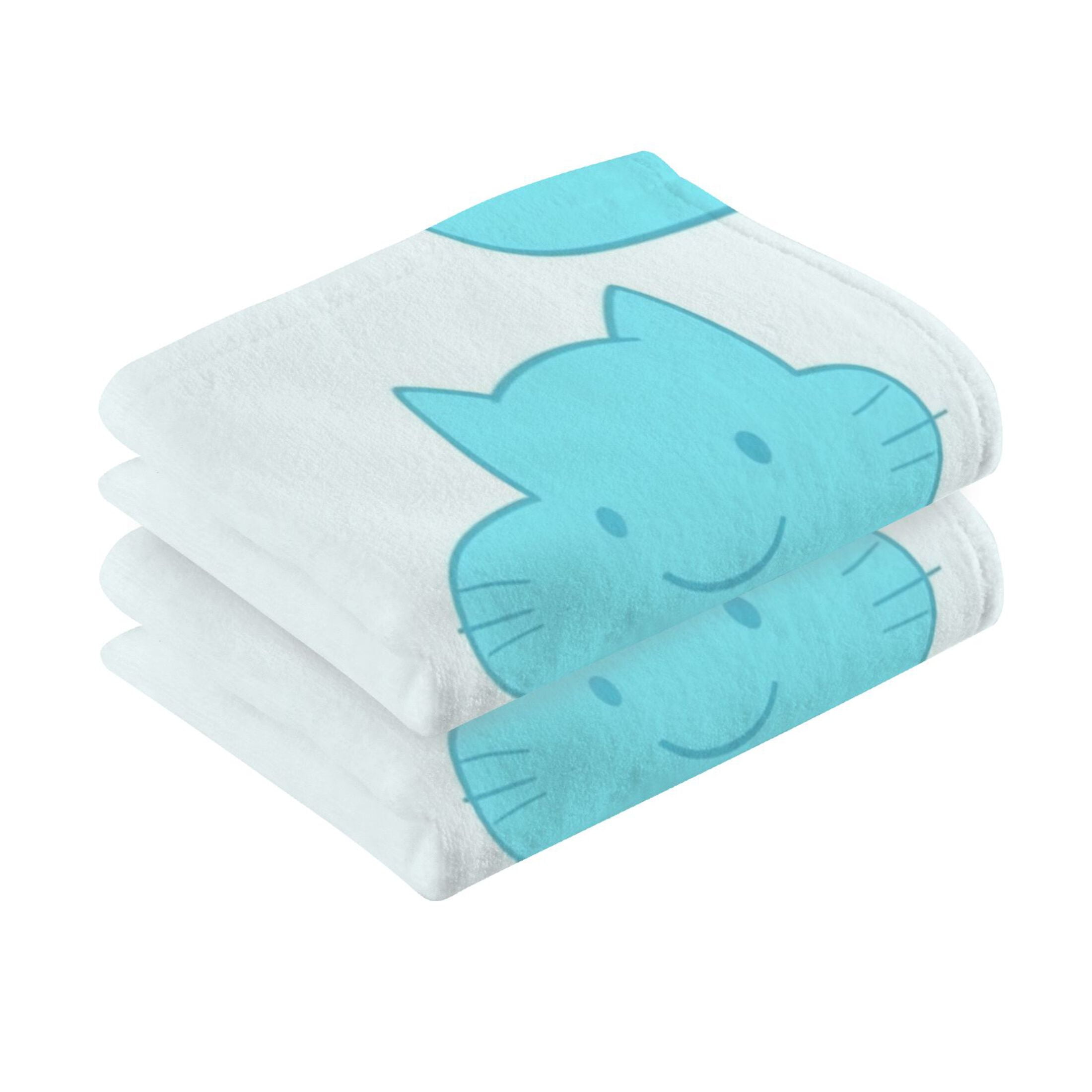 Cat Faced Clouds Pattern Set of 2 Pure Cotton Towels, 16'' x 28'', Highly Absorbent and Soft