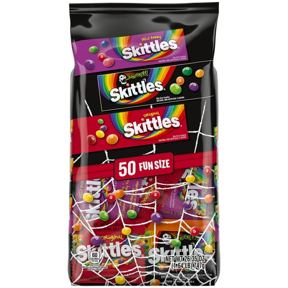 Skittles Fun Size Chewy Halloween Candy Variety Pack, 50 Pieces Bulk Bag