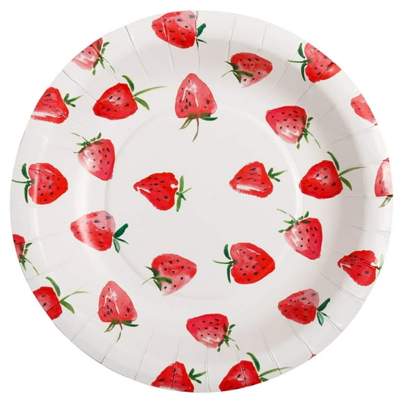 X&O Paper Goods Strawberry X&O Paper Goods Disposable Lunch Paper Plates, 8pc, 8" D