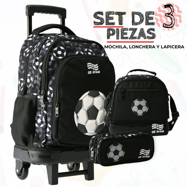US Urban Juego Escolar Mochila con Carrito Lonchera y Estuche para Niños Multicolor