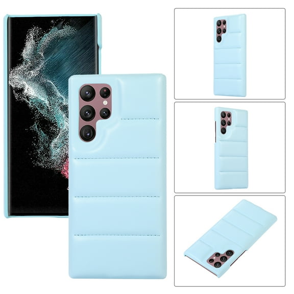 Allytech for Samsung Galaxy S23 Ultra Slim Case, Stylish Solid Color PU Leather Puffer 3D Down Jacket Case for Women Men, Shockproof Anti-Scratch Rugged PC Case for Samsung Galaxy S23 Ultra, Skyblue