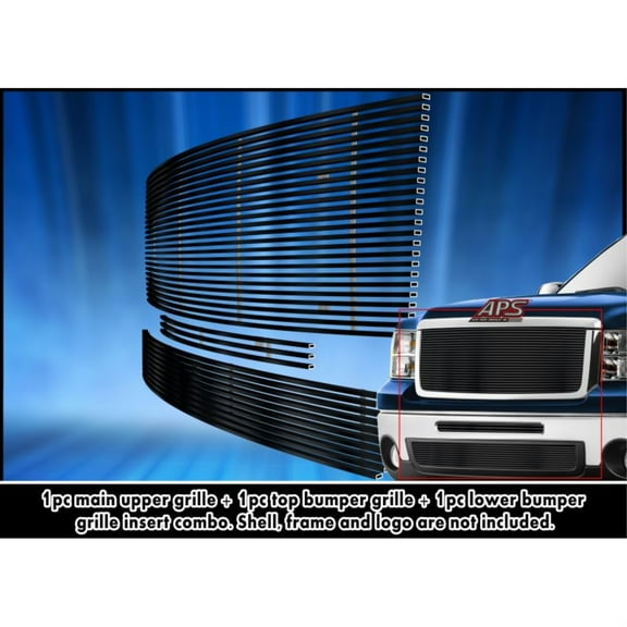 APS 2007-2013 GMC Sierra 1500 New Body Style Black Stainless Steel Billet Grille 8x6 horizontal billet