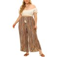 thumbnail image 2 of Pantalones de talla grande para mujeres, pantalones fluidos de rayas con cintura elástica, pierna ancha 4X marrón, 2 of 6