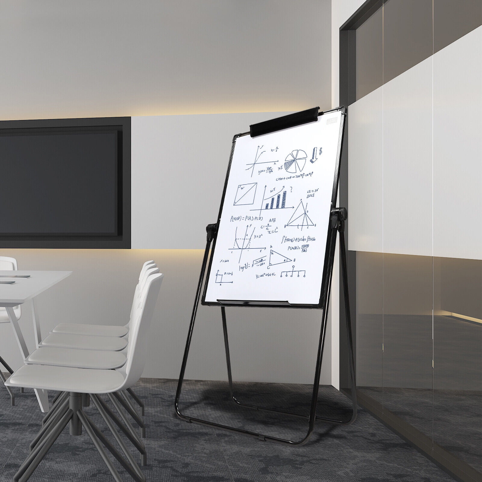 Foldable Dry Erase Board Kit Mobile Double-Sided Whiteboard Magnetic 40x28‘’ for Office Presentations, Workshop Announcements