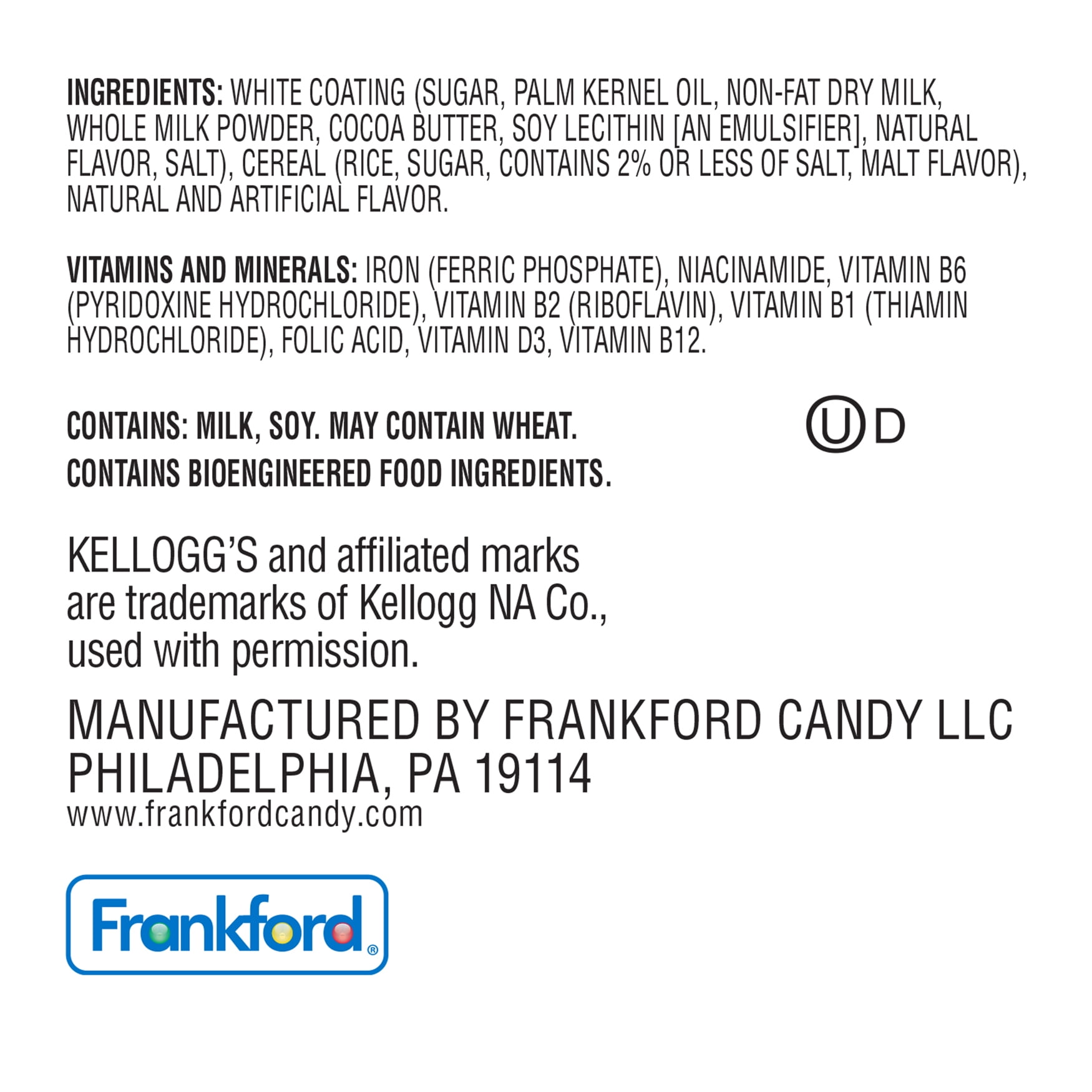 Frankford Kellogg's Rice Krispies Marshmallow Candy Bar King Size 2.75oz