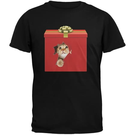 Christmas Present Cat Black Youth T-Shirt