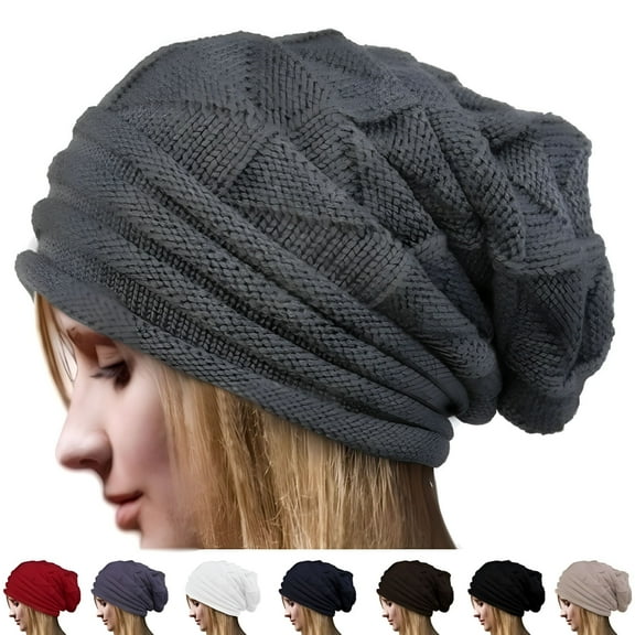 TELOLY Women Fashion Knit Crochet Solid Warm Baggy Beanie Hat Oversized Slouch Cap