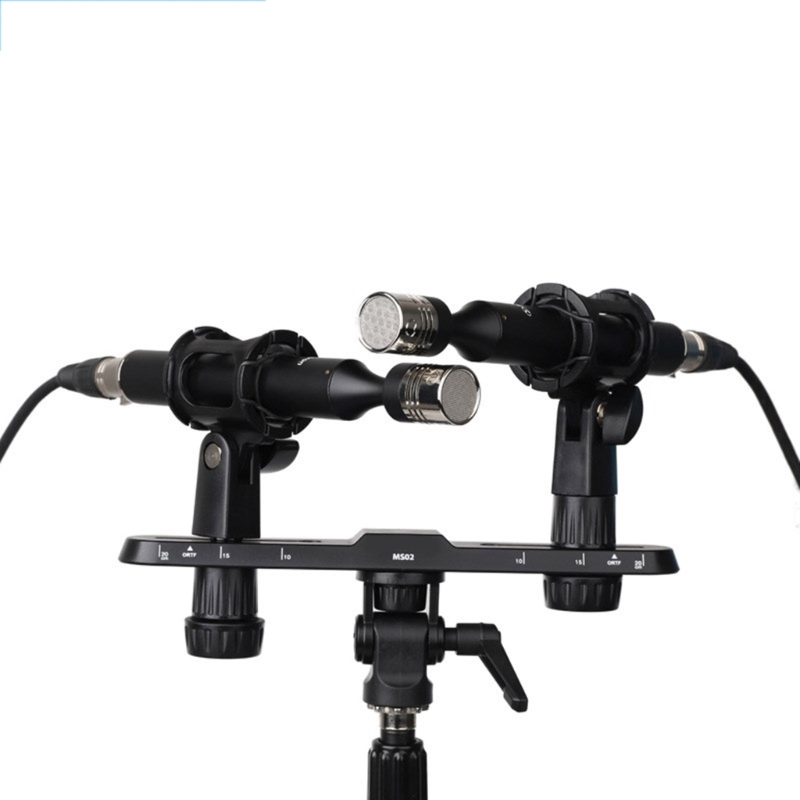 Stereo Recording Microphone Stand with Twin Mic Holder and Adjustable Boom Bar