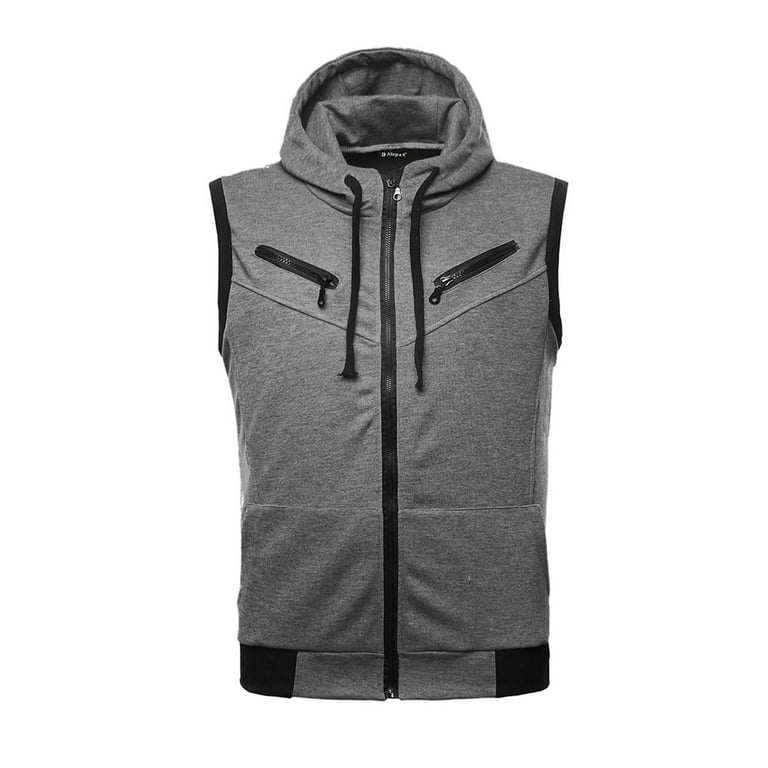 Men Kangaroo Pocket Zip Up Drawstring Hooded Vest Walmart