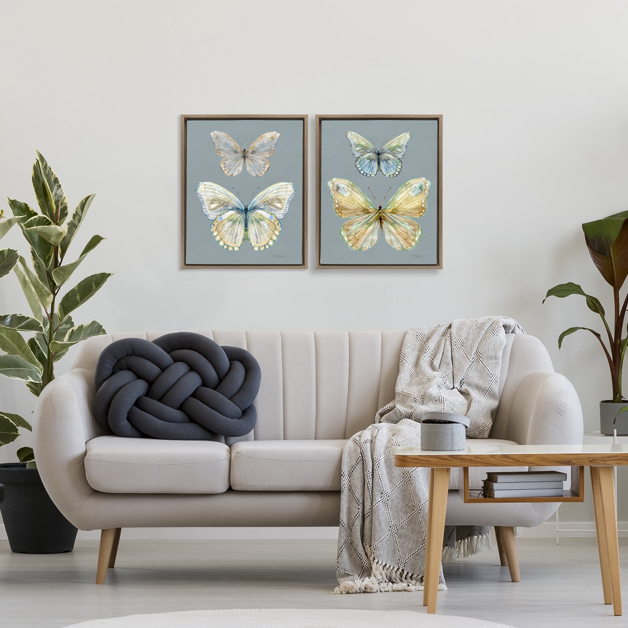 Stupell Industries Butterfly Pairs over Slate 2 Piece Brown Framed Floater Canvas Set, design by Carol Robinson