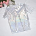 thumbnail image 6 of Guiexla Women T-shirt Round Neck Short Sleeve Loose Fit Tee Shirt Glossy Finish Glitter Thin Pullover Tops Nightwear, 6 of 7