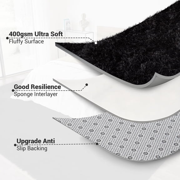 Ultra Soft Cozy Area Rug – Soft Furry Shag Carpet with Non-Slip Backing – Washable, Non-Shedding, Modern Home Decor for Living Room, Bedroom, Nursery, Kids – Large 9x12ft – Pure Black – USA