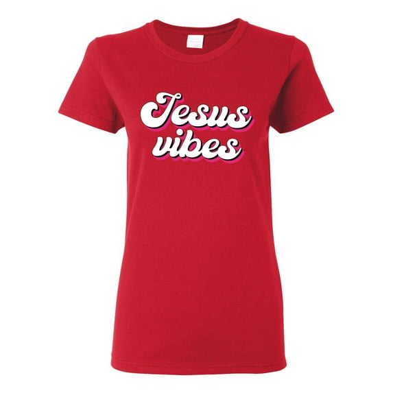 Wild Bobby Jesus Vibes Inspirational/Christian Women Graphic Tee, Red, Medium