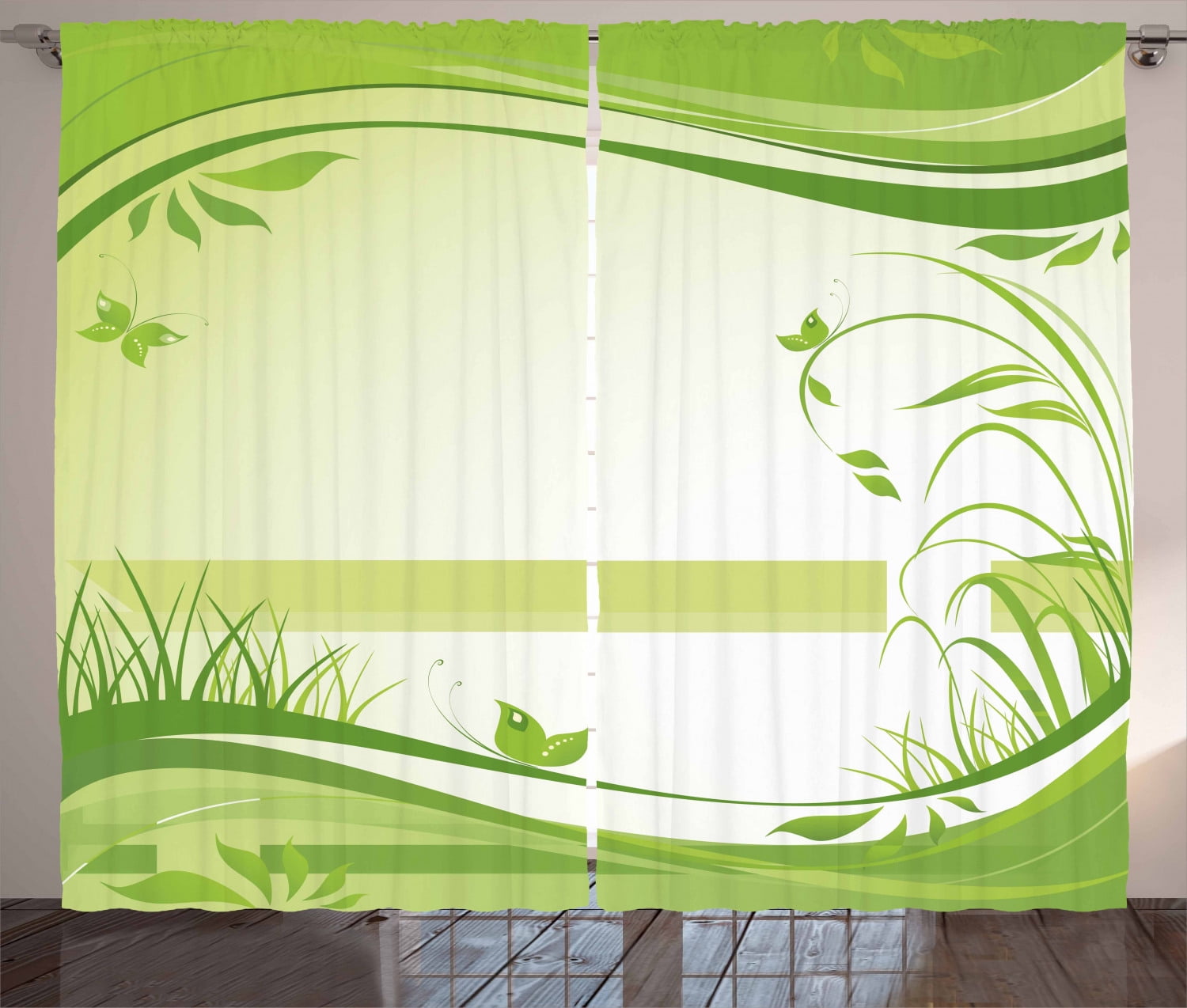 Green Curtains 2 Panels Set Fresh Spring Nature Inspiration