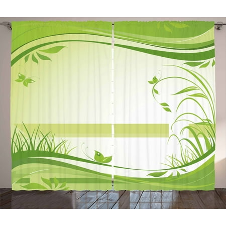 Green Curtains 2 Panels Set Fresh Spring Nature Inspiration