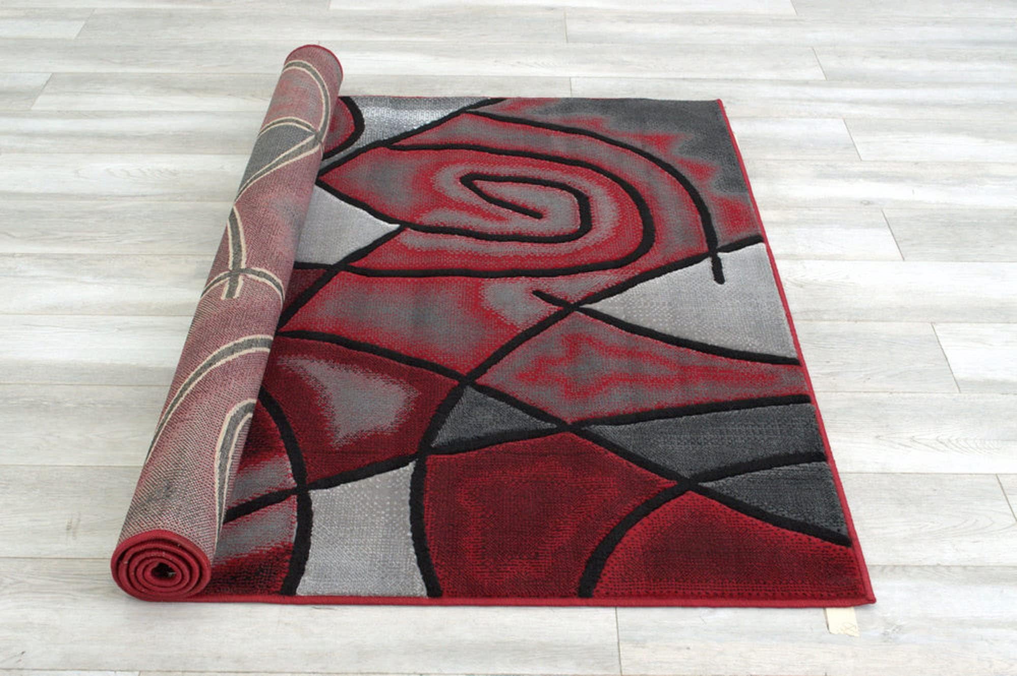 YHSF Modern Contemporary Area Rug for Living Room Bedroom Office Rug Trendz Style (Red/Black, 5 Feet x 7 Feet)