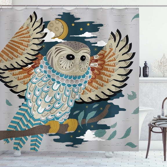 Ambesonne Owl Print Shower Curtain, Bird Wings Moon Motifs, 69"Wx84"L, Grey Multicolor