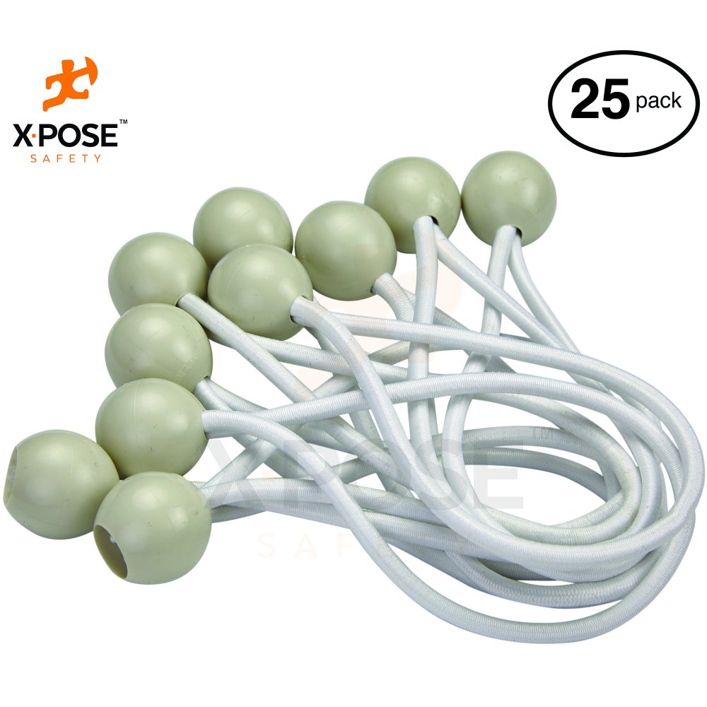 Xpose Safety Bungee Ball Cords â€“ 6â€ 25 Pack â€“ Heavy Duty White