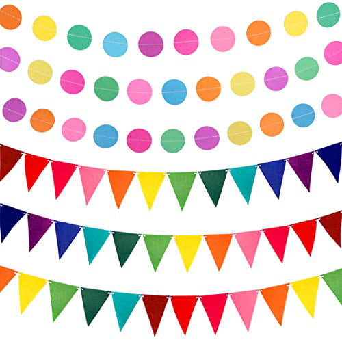 5 Pack RUBFAC 60 Pcs Rainbow Felt Fabric Pennant Banners Multicolor for Birthday Party Decoration 