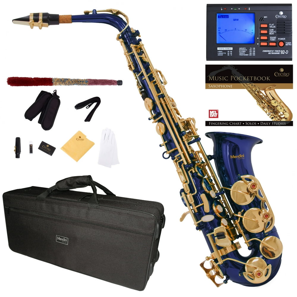 Mendini by Cecilio Eb Alto Sax with Tuner, Case, Mouthpiece, 10 Reeds