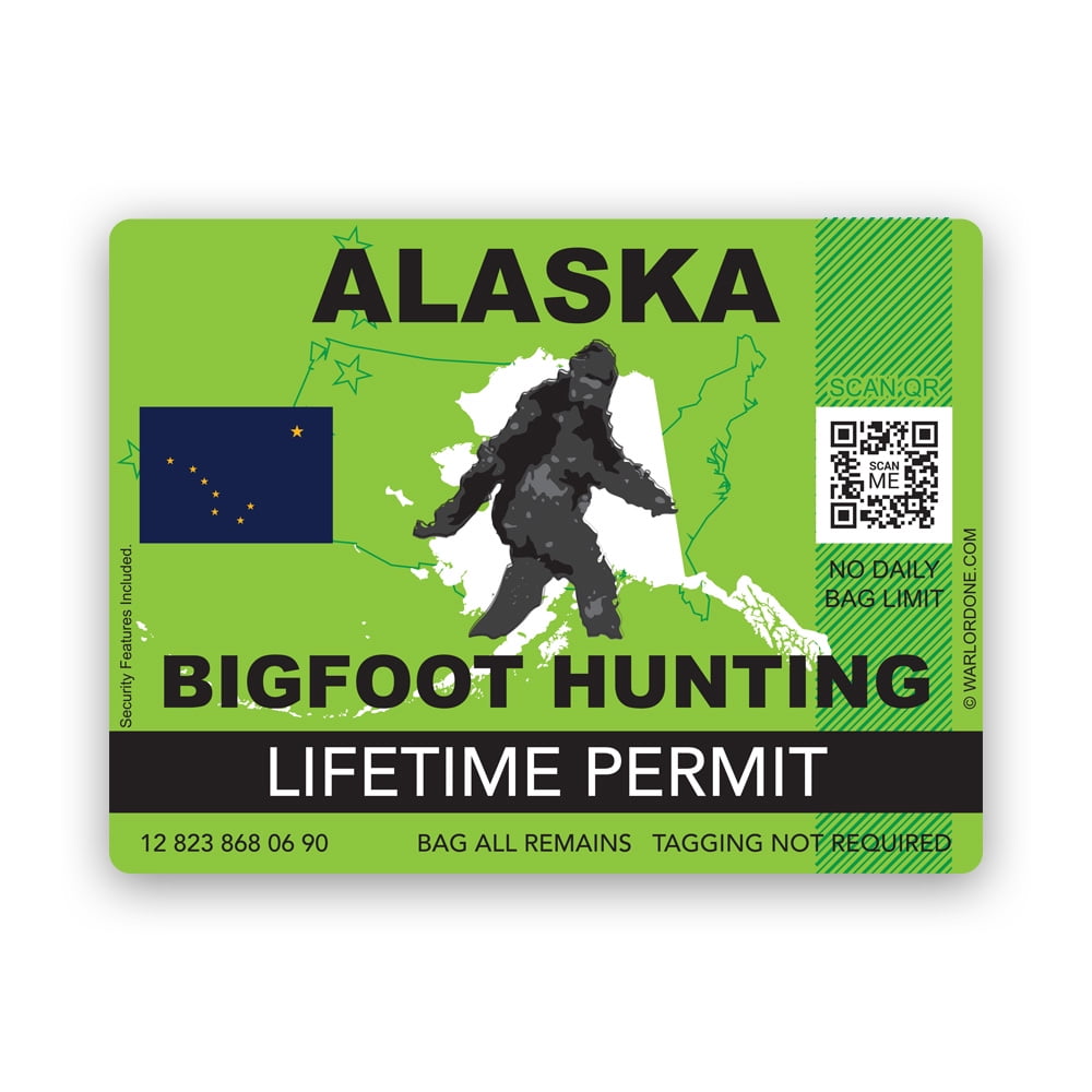 Alaska Bigfoot Hunting Permit Sticker Decal Self Adhesive Vinyl