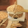 thumbnail image 3 of Cesta de frutas de mimbre cesta de picnic al aire libre canasta de mimbre de bocadillo para tapa con tapa, 3 of 5