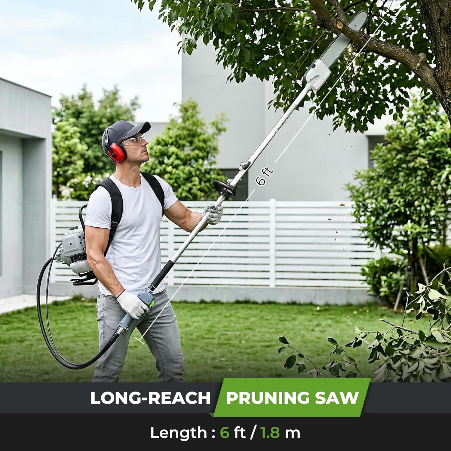 52CC 6-in-1 Gasoline Backpack Lawn Mower, 2-stroke, 2HP, Gasoline-powered Lawn Mower, Multi-functional, Suitable for Backyard Garden Lawn Care