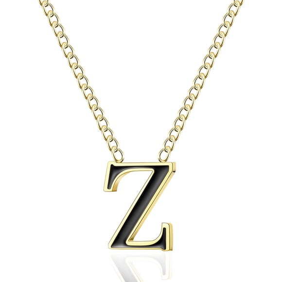 18k Gold-Plated Letter Necklace, Stainless Steel Initial A-Z Pendant Necklaces for Women Girls, Black/Gold , Personalized Chain Necklace