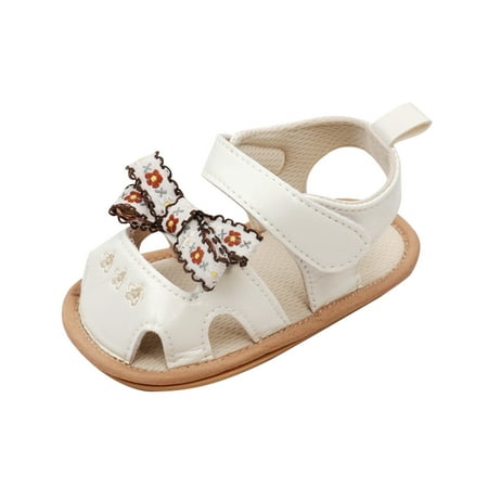 Meresysid Toddler Kids Infant Newborn Summer New Baby Breathable Hollow Sandals Floral Bow Rubber Soled Non-slip Baby Sandals Shoes White