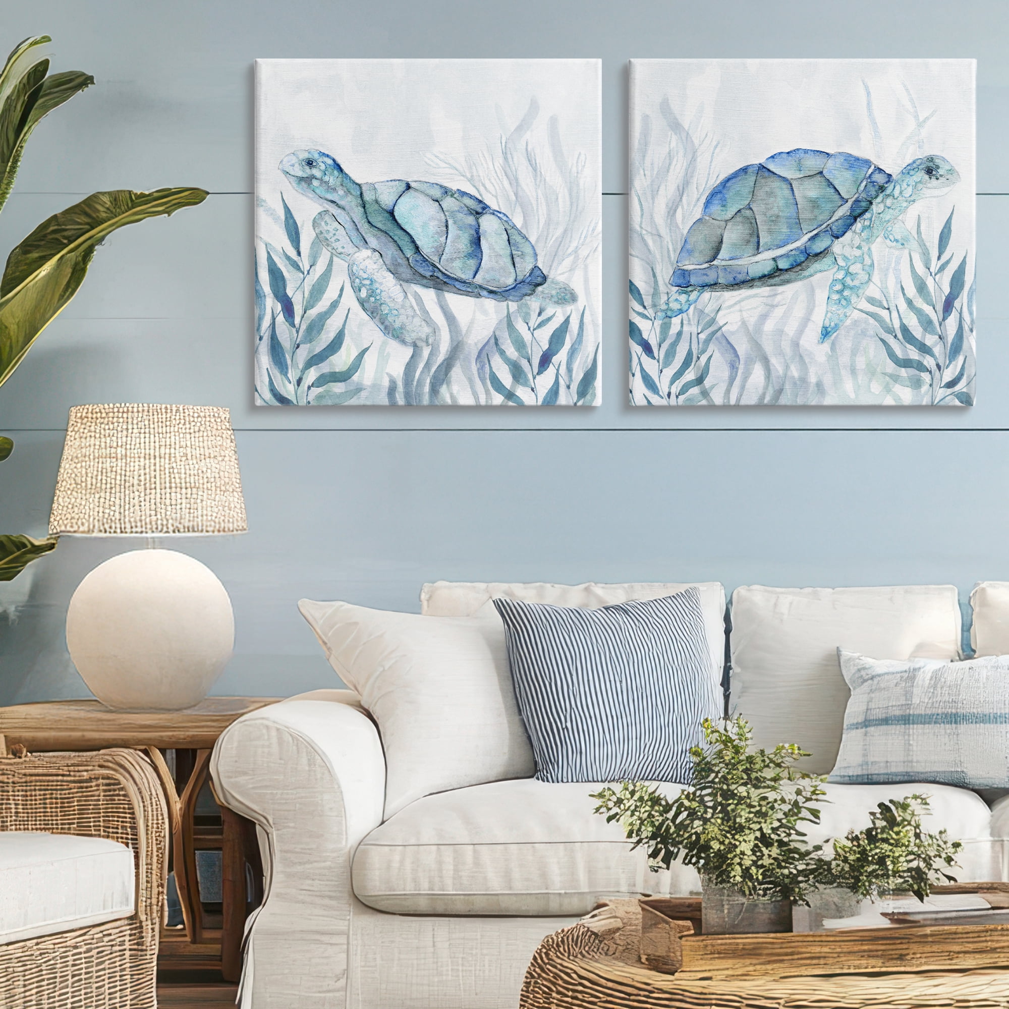 Stupell Industries Subtle Smiling Sea Turtles 2 Piece Canvas Wall Art Set, design by Janet Tava