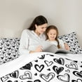 thumbnail image 4 of jejeloiu Cartoon Heart Print 7pcs Bedding Comforter Set,Cute Loves Pattern Queen Bedding Sets,White Black Queen Sheet Sets For Kids Girls,Super Cozy Room Decor, 4 of 8