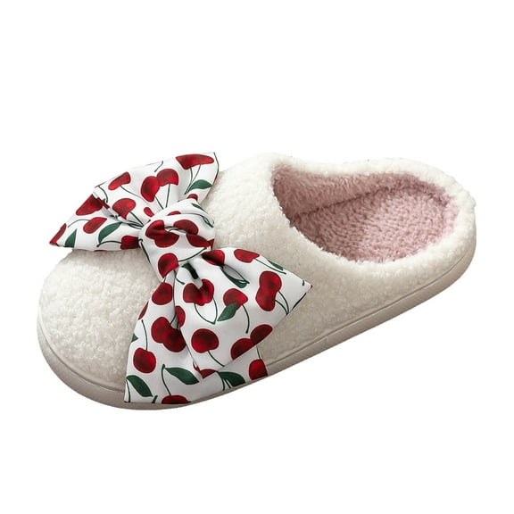 Bow House Slippers for Women Ladies Bowknot Comfy Fuzzy Bedroom Slippers Bride Wedding Indoor Outdoor Memory Foam Shoes
