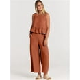 thumbnail image 2 of JUNWELL Women‘s New Summer Suit Solid Color Casual Sleeveless Pleated Round Neck Vest Button Wide Leg Nine-point Pants Two-piece Set, 2 of 7