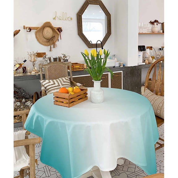 Teal Ombre Tablecloth Square Table Cloth 60x60 , Waterproof Tablecloth Outdoor Table Cloth, Turquoise White Gradient Modern Abstract Art Washable Table Cover for Kitchen Dining Party