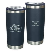 Christian Art Gifts Large Stainless Steel Scripture Tumbler Travel Mug for Men & Women: Strong & Courageous Inspirational Bible Verse, Double-wall Vacuum Insulated & Lid, Hot/Cold, Navy Blue, 18 oz.