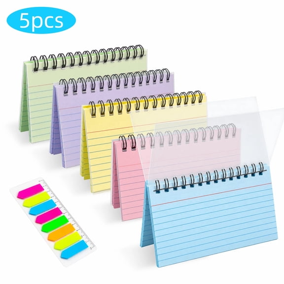 WLGJL Colorful 5 Pack 50 Sheets Spiral Bound Index Cards, 3x5 Inches Colored Ruled Index Cards with Ring, Colorful 5 Pack