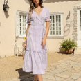 thumbnail image 4 of SWSMCLT Women's Long Beach Casual Dresses Summer Dress Short Sleeve Sundress V Neck Boho Ruffle Fall Chiffon Purple Small, 4 of 4