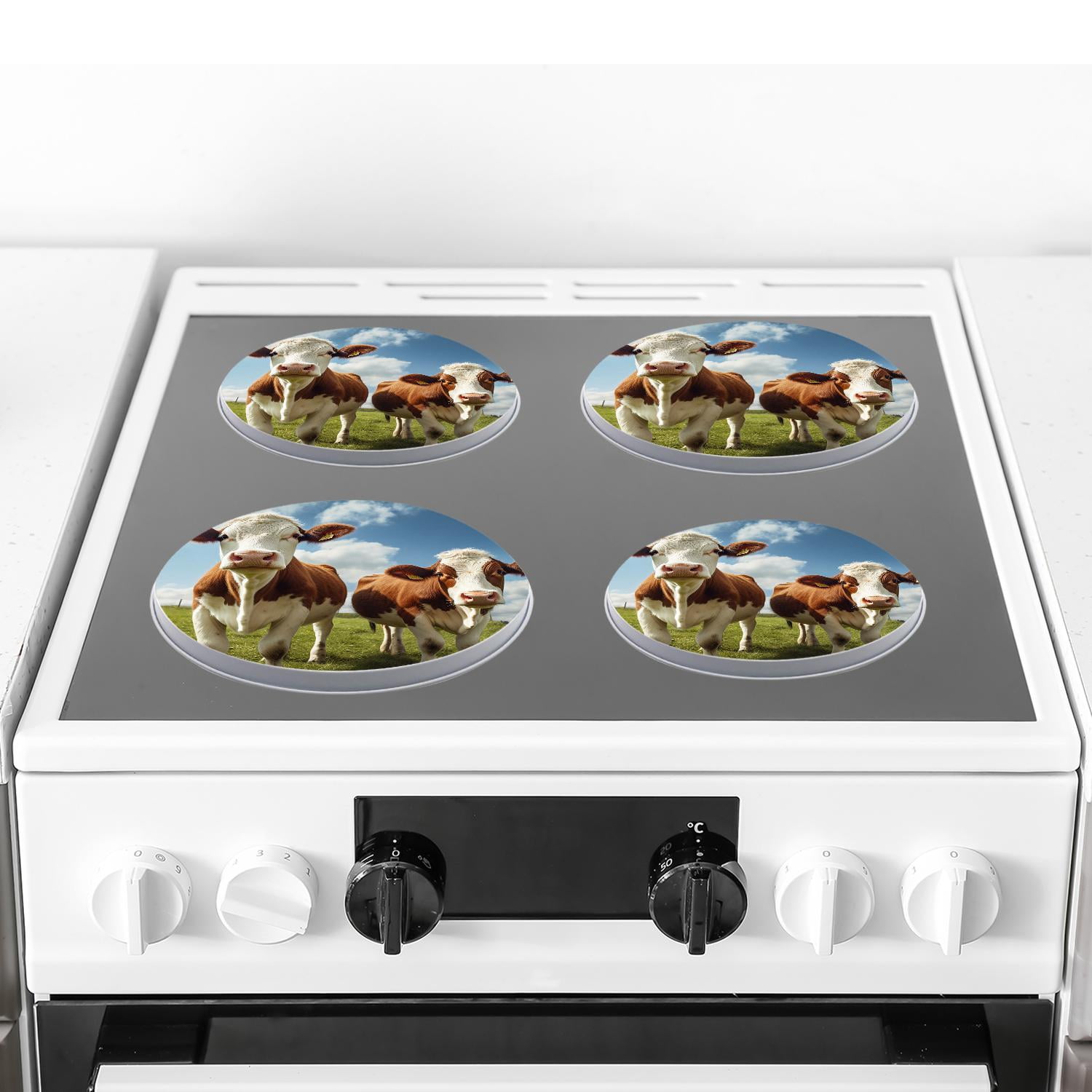 Round Stove Burner Covers 4 Pcs Round Gas Stove Burner Cover 8Inch And 10Inch for ,Cute Cow Animal art