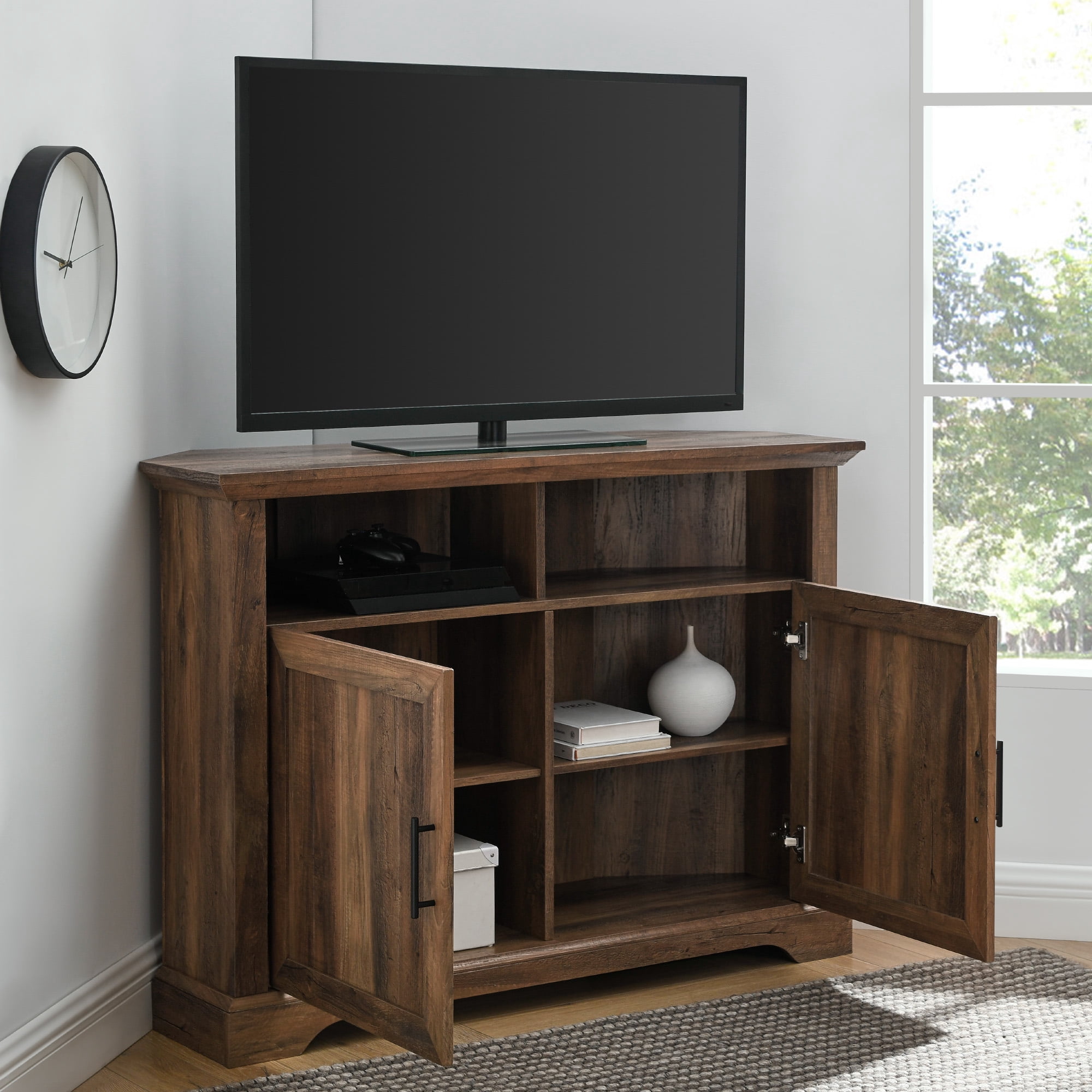 Walker Edison Two-Door Corner TV Stand for TVs up to 48", Reclaimed Barnwood