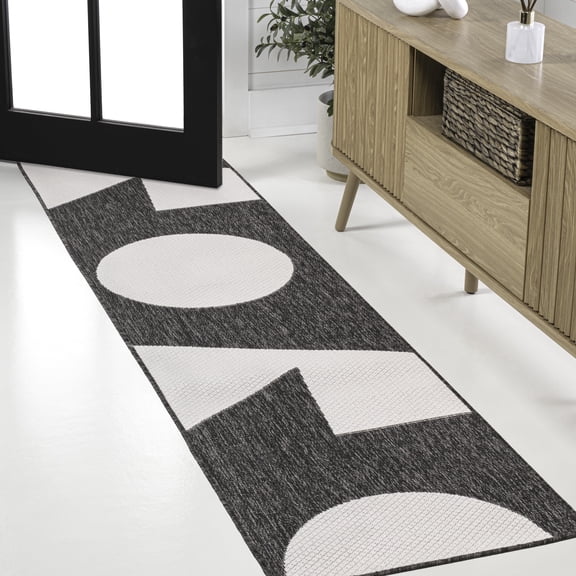 JONATHAN Y TUSCAN SUN 2 x 8 Runner Rug, Lucian Geometric Abstract Two-Tone - Black/Cream, TSN302A-28