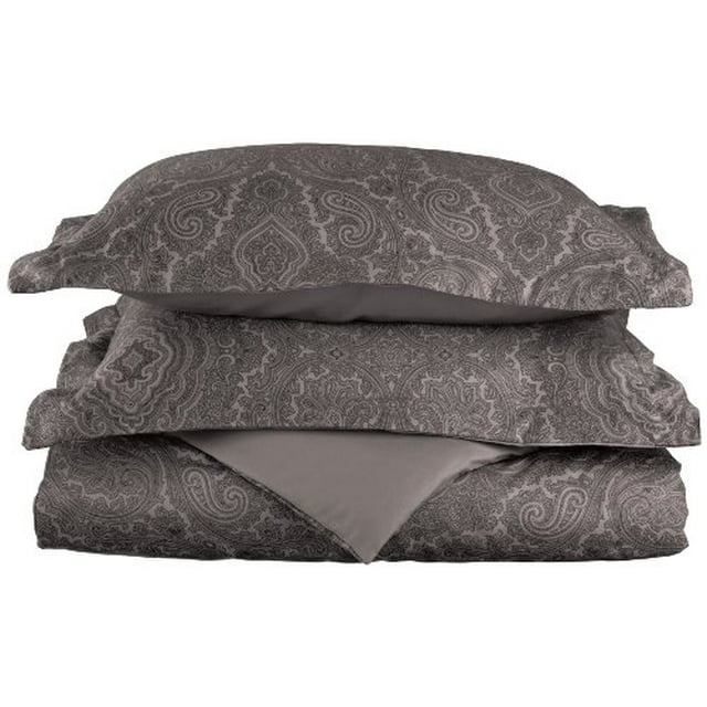 Mélange de Coton 600 Fils, Doux, Résistant aux Rides 3 Pièces Ensemble de Housse de Couette Full/Grand, Paisley, Gris Foncé