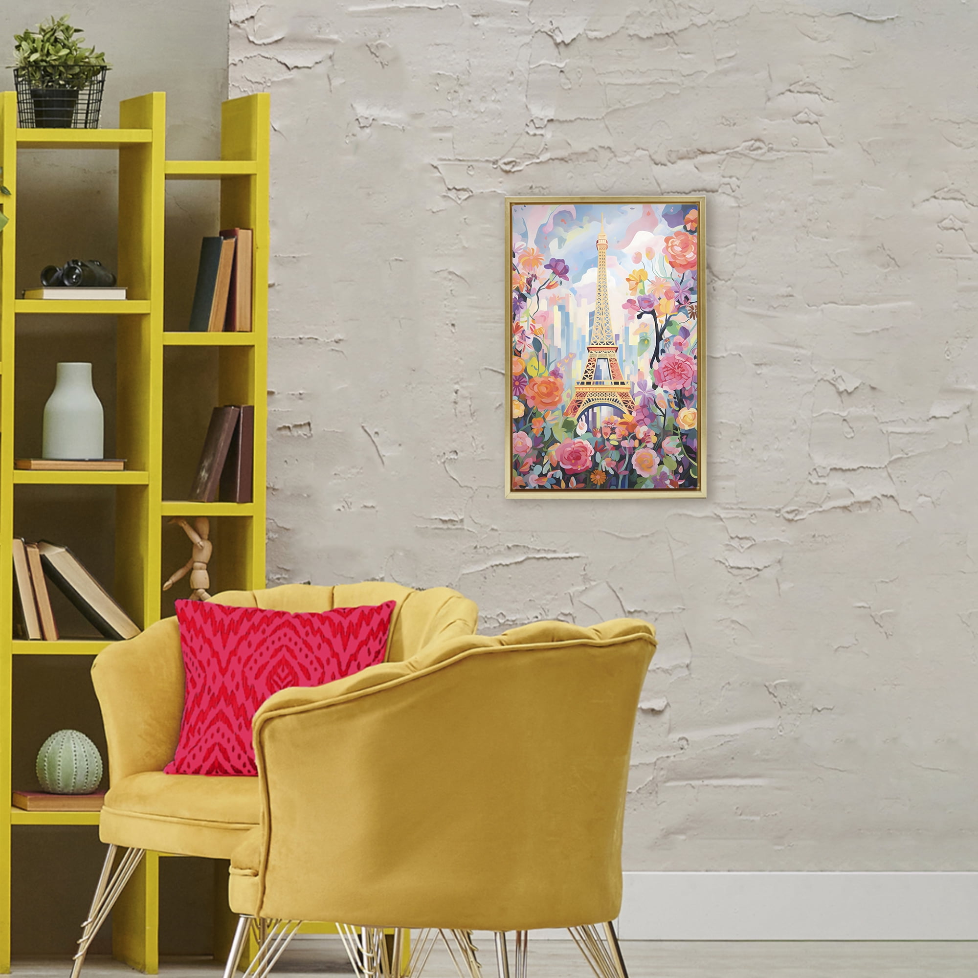 Stupell Industries Eiffel Tower Surrounded By Florals Gold Framed Floater Canvas Wall Art, design by Creative Studio