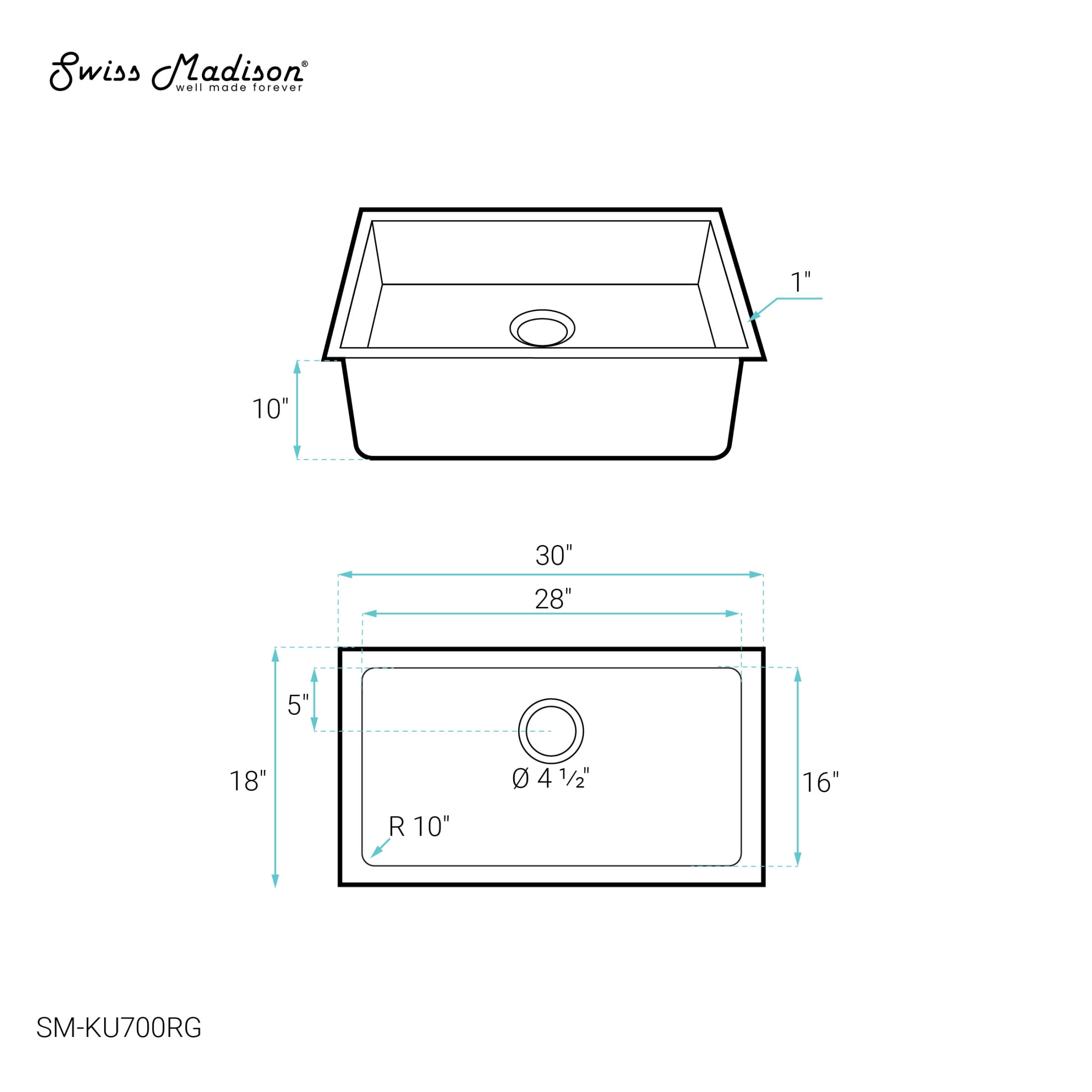 Rivage 30 x 18 Stainless Steel, Single Basin, Undermount Kitchen Sink, Rose Gold