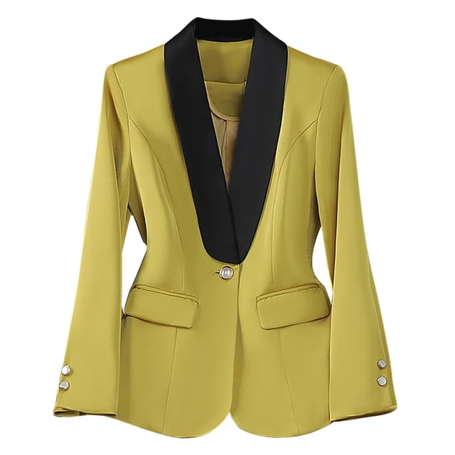 Suit Jacket for Women with Contrast Color Trim, Long Sleeve, Notched Lapel, Button Front, Regular Length, Polyester-Spandex Blend