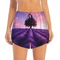 thumbnail image 2 of Balery Lavender Field Sunset Pantalones cortos deportivos para mujer con forro y dos bolsillos, elásticos, para entrenamiento, gimnasio, yoga-Medium, 2 of 7