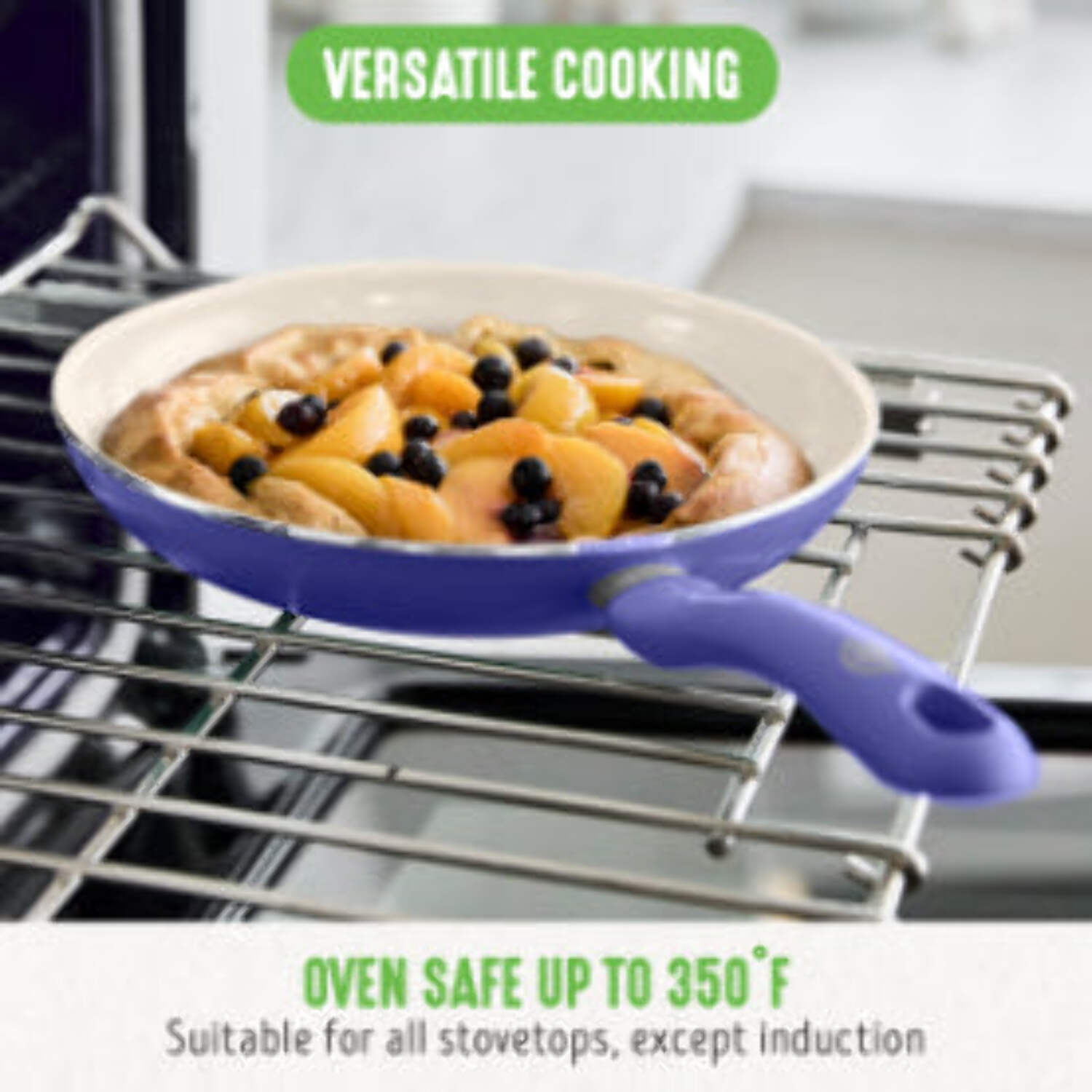 GreenLife 16 Piece Nonstick Cookware Set, Soft Grip Non-Toxic, Dishwasher Safe, Periwinkle