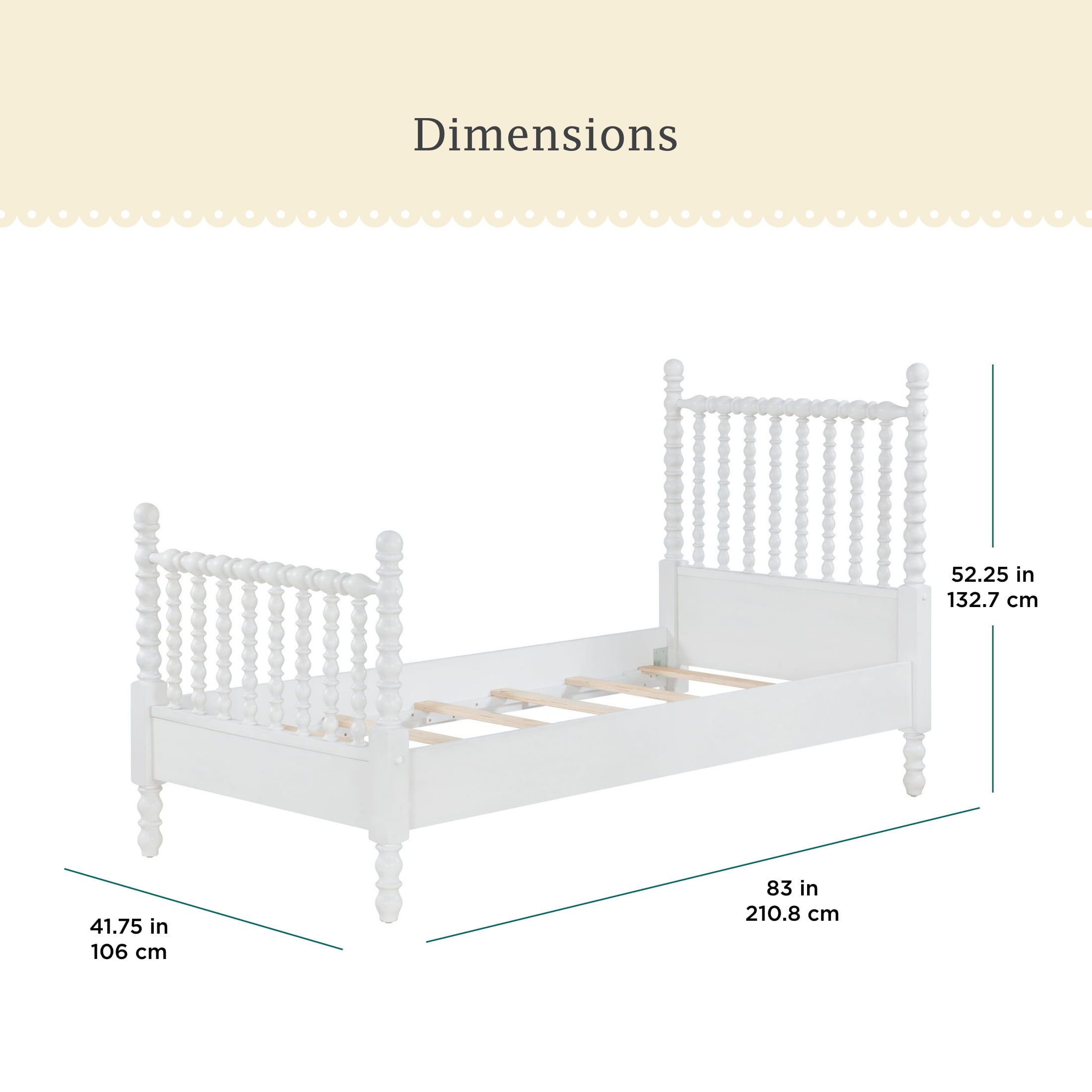 The Pioneer Woman Harper Twin Spindle Bed, White