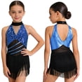 thumbnail image 6 of Doomiva Girls Sparkly Latin Dance Dress Sequin Sleeveless Fringe Tassel Color Block Cha Cha Jazz Dance Dress for Performance Royal Blue 8, 6 of 7